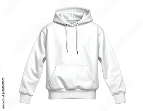 Blank white hooded sweatshirt with pocket and drawstring