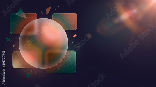 Dark Abstract Glass Card Background With Blurred Circle Frame and Colorful Bokeh Lights