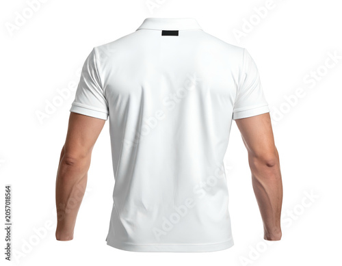 Back view of a white polo shirt on a male mannequin