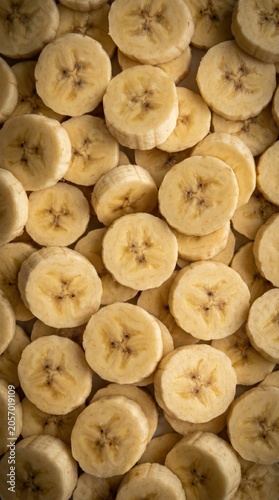 Overlapping banana slices full frame food background