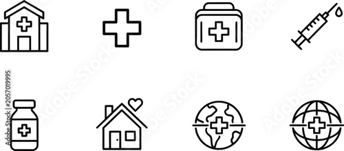 Foto Collection of medical and healthcare icons for hospital and pharmacy apps with h