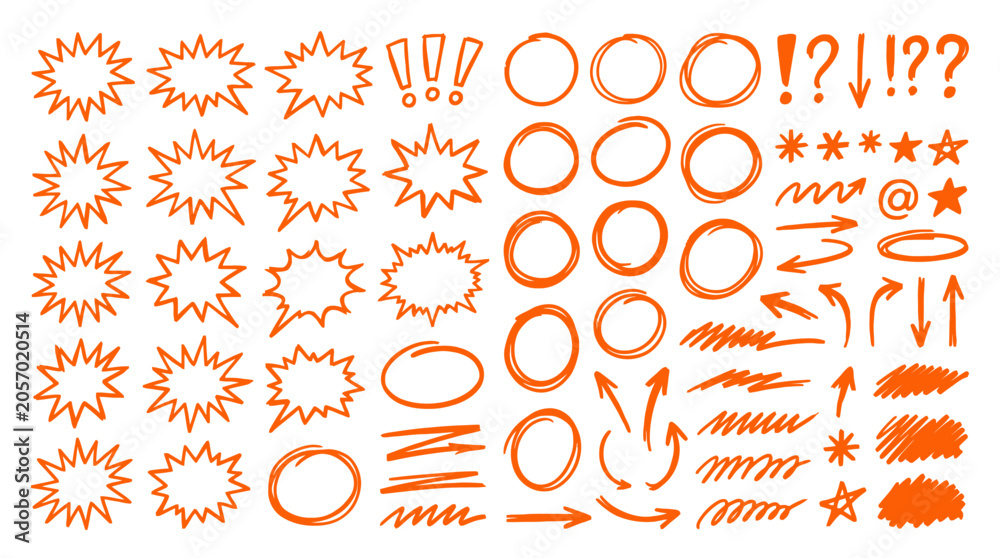 Fototapeta premium Orange Hand Drawn Highlight Sticker Vector Illustration Showing Doodle Marker Label And Creative Annotation Design Element