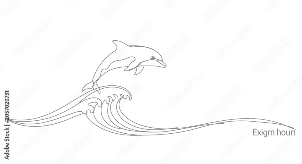 Obraz premium Dolphin Jumping Over Ocean Wave Line Art Illustration