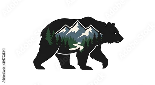 Bold Bear Silhouette Mountain Wilderness Camping Logo Vector