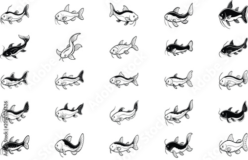 fish silhouette vector collection. Illustration vector of different kinds of Fish Silhouette. Cute graphic design of fish in ocean.