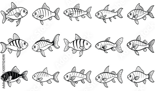 fish silhouette vector collection. Illustration vector of different kinds of Fish Silhouette. Cute graphic design of fish in ocean.