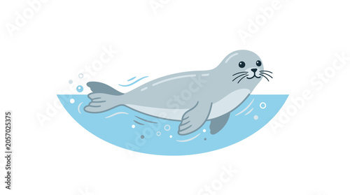 Tableau sur toile Cartoon Seal Swimming in Water.
