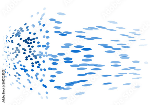 Tableau sur toile デジタルデータが立体空間から拡散する未来技術イメージの青色ドット粒子による抽象ネットワーク背景素材
