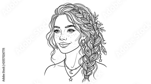 Obraz na plátne Young Woman with Braided Hair Portrait.