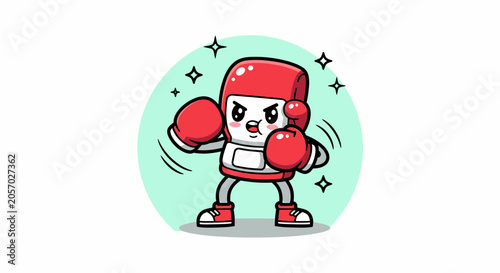 Cartoon Boxing Robot Character in Red Gear.