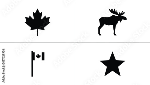 Bild auf Leinwand Canadian icon set showcasing maple leaf moose animal flag on pole and a singular star now