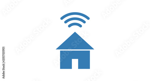 A blue icon representing a house with a wireless signal symbol above it