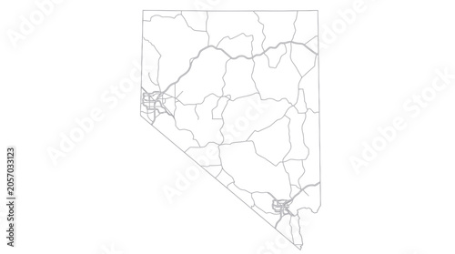 Photos Nevada State Map with Roads and Cities - White Background