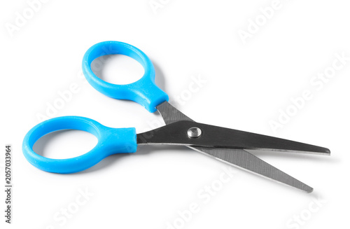 Blue handled scissors with ...