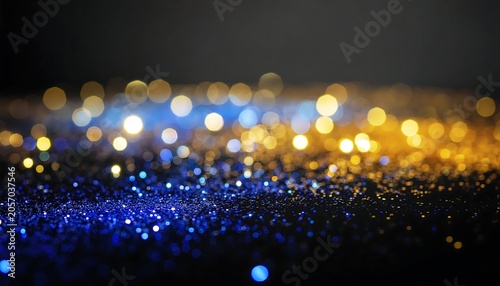 Sparkling Blue Gold Bokeh Lights Background