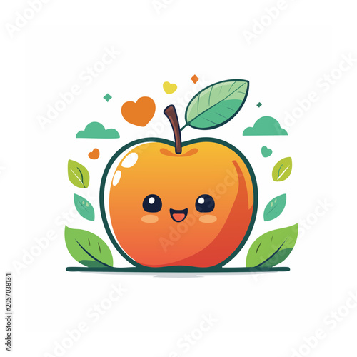 Cartoon pumpkin with leaves and stem