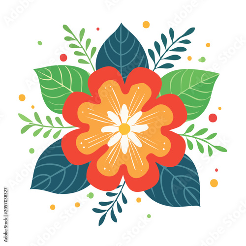 Stylized flower with leaves and dots