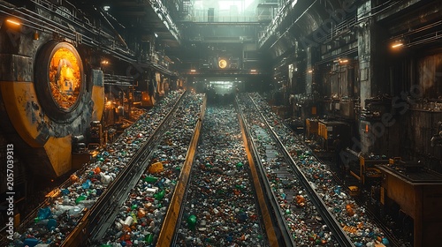 Industrial waste processing conveyor system with recycling