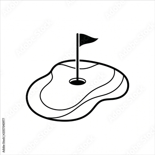 Minimalist Golf Green Hole and Flag Vector Icon