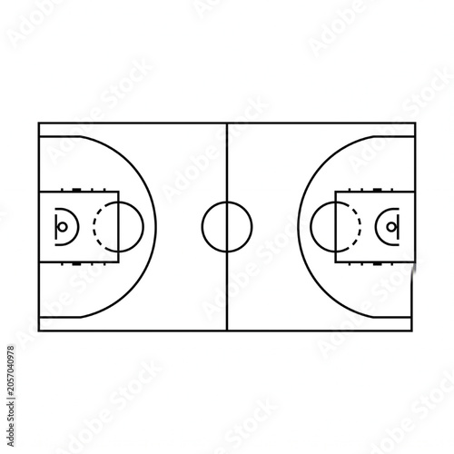 Minimalist Basketball Court Layout Vector Icon