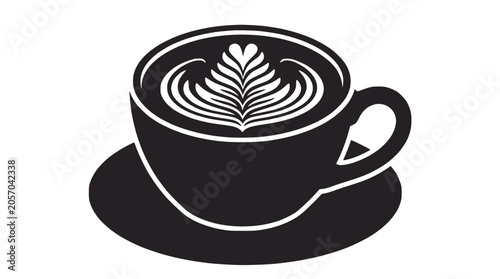 Artistic latte coffee cup icon with leaf pattern.