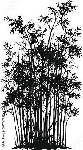 Asian style bamboo stalks and leaves silhouette art.