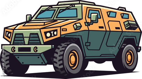 Tactical Armored Military Vehicle Defense Vector Illustration Front 3/4 View