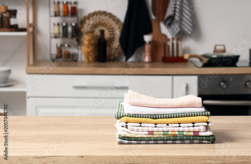 Stack of clean folded kitch...