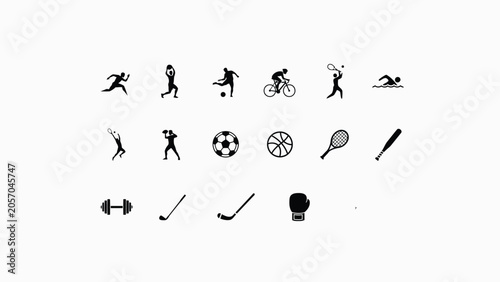Billede på lærred People engaged in various sporting activities and athletic events in black silhouettes