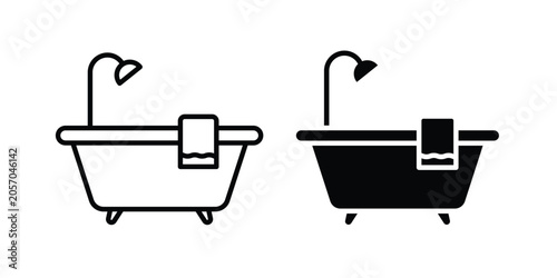 Bath tub icon fill and line concepts