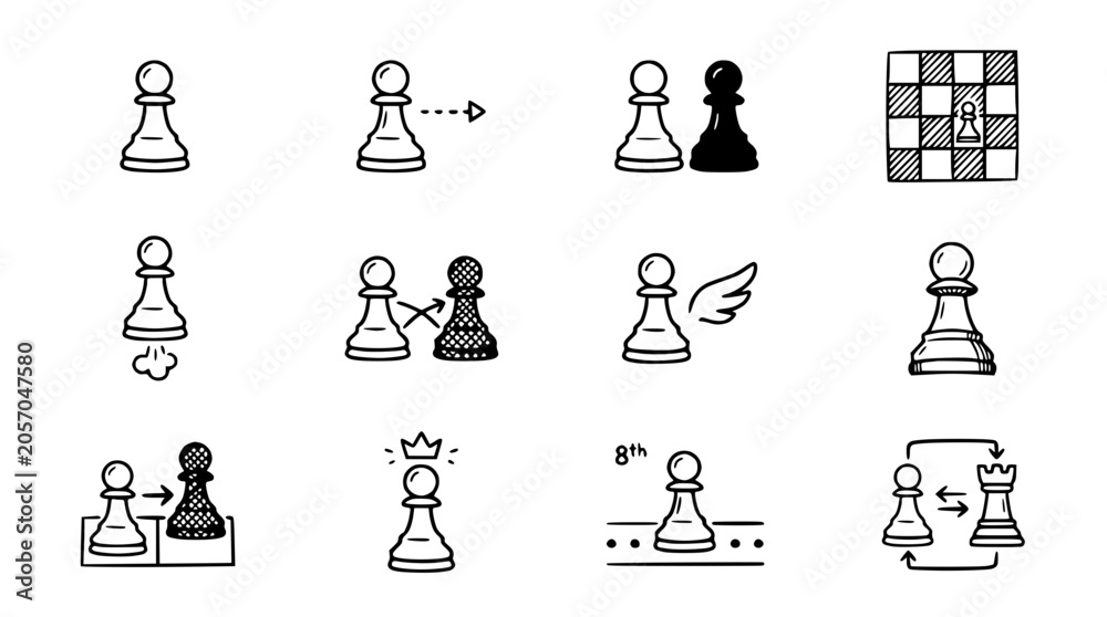 Obraz premium Doodle Chess Pawns: Strategy, Movement, and Concepts