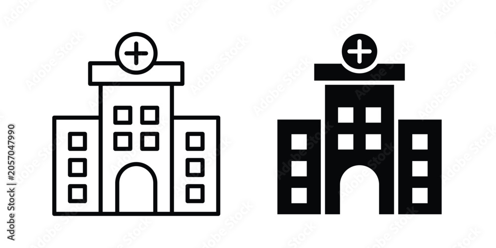 Naklejka premium Hospital icon fill and line concepts