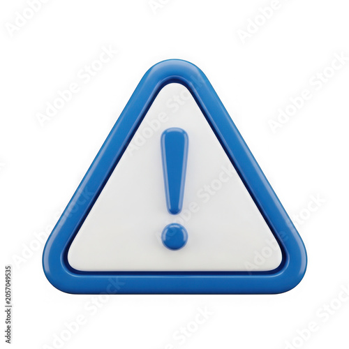 Bright blue 3d warning triangle with exclamation mark graphic design symbol transparent background