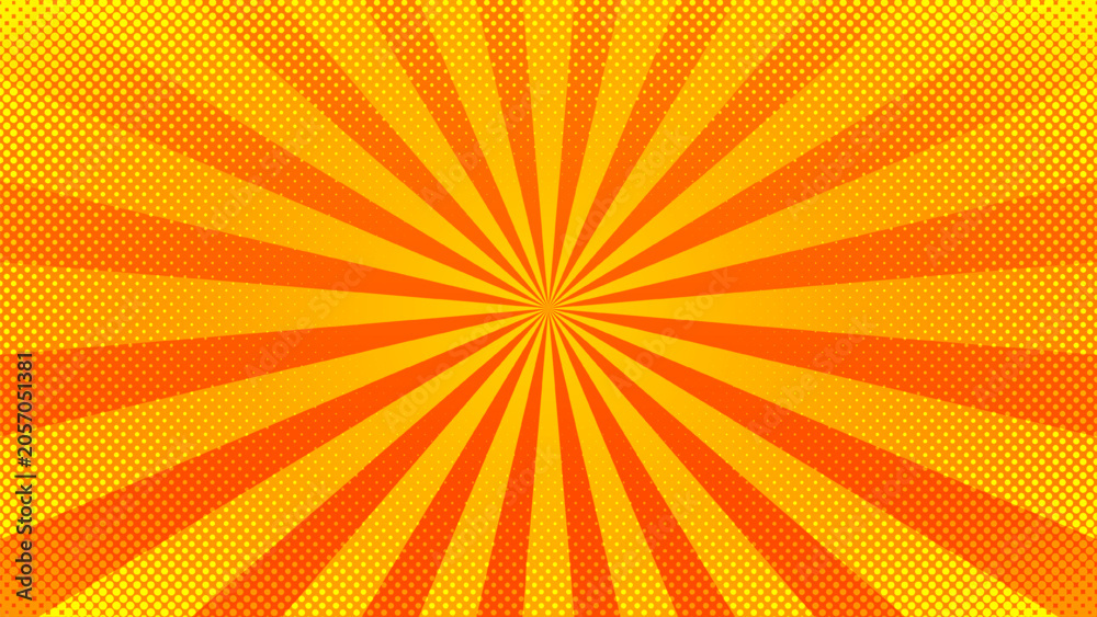 Fototapeta premium Abstract orange and yellow gradient comic background with dotted or noise texture. Pop art halftone style for banner, poster cover, magazine