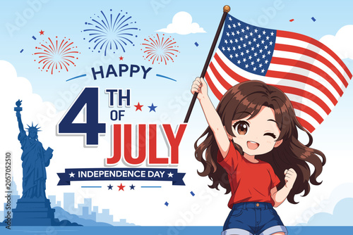 Fotografia Anime Girl Celebrating Fourth of July