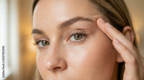 Close up portrait of a woman with light makeup and earring.
