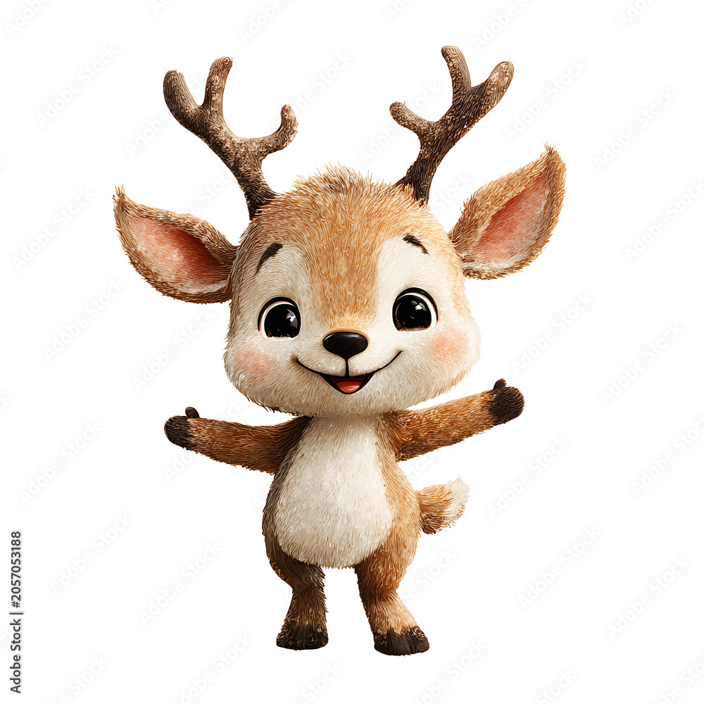 Obraz premium Friendly reindeer cartoon character with antlers standing alone