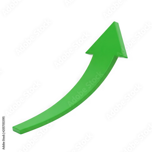 Bright green upward curved arrow graphic design element for presentations transparent background