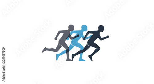 Three minimalist athlete silhouettes running together in motion