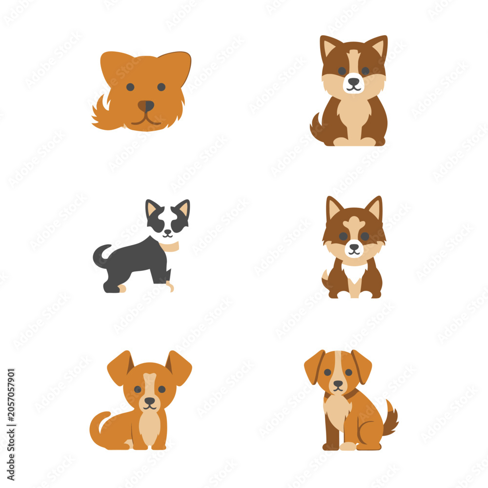 Fototapeta premium Cute cartoon dogs in various breeds.