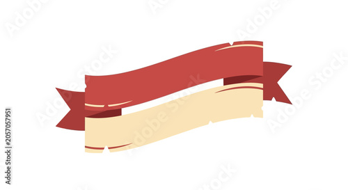 Vintage red and beige ribbon banner on white background
