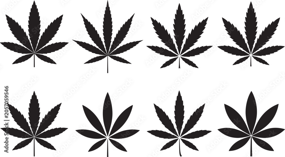 Fototapeta premium Cannabis leaf icons collection for hemp oil products medical marijuana branding and botanical designs.