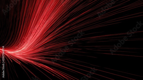 Red light streaks curve and emanate from a dark, abstract background