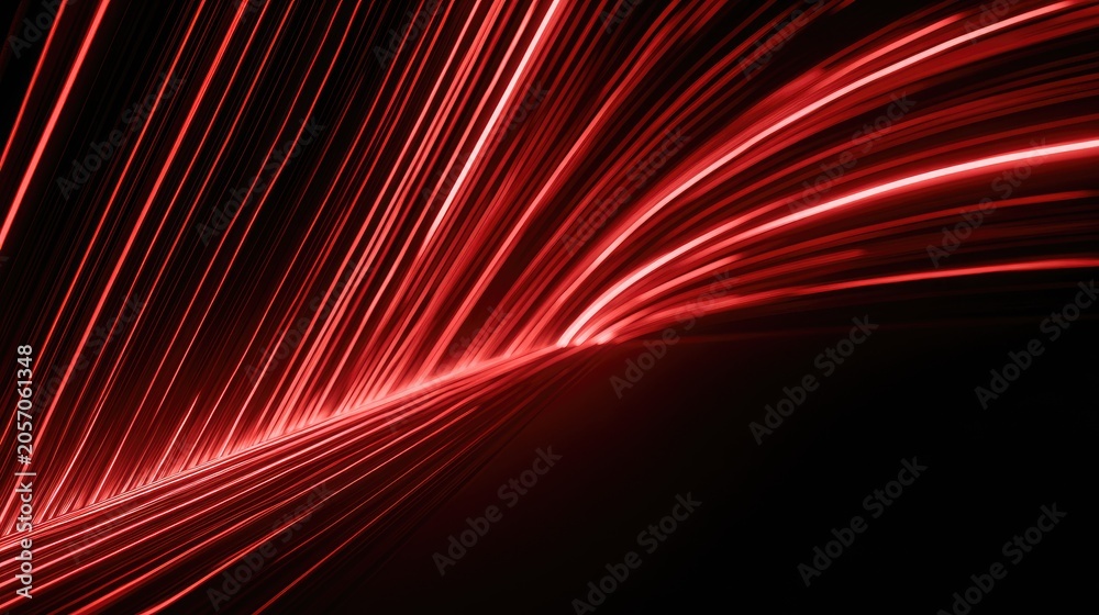 Fototapeta premium Abstract red light streaks curve across a dark background