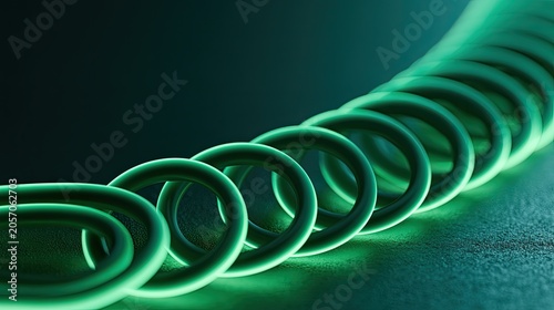 Glowing neon green coil against a dark, textured background