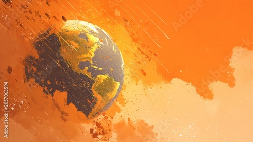 Celestial body experiencing turbulent atmospheric conditions with fiery debris