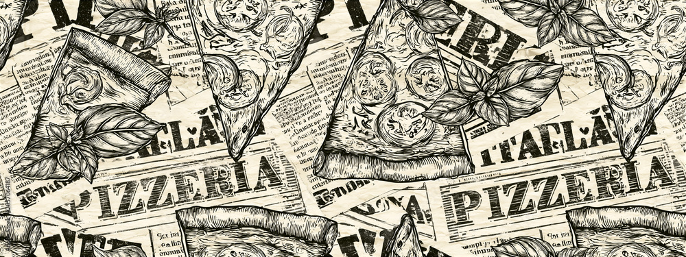 Fototapeta premium Italian Pizzeria Newspaper Seamless Texture