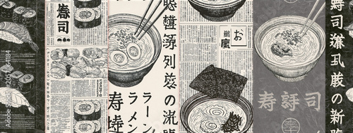 Japanese Food Newspaper Seamless Wrapping Paper