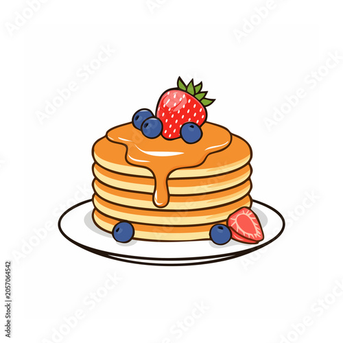 Strawberry cake with berries on plate vector