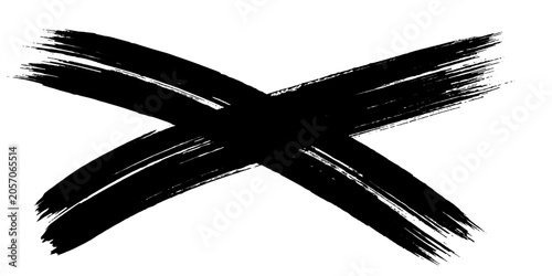 Картината върху платно A bold black brushstroke X symbol representing negation, error, or cancellation, with a rough, textured appearance
